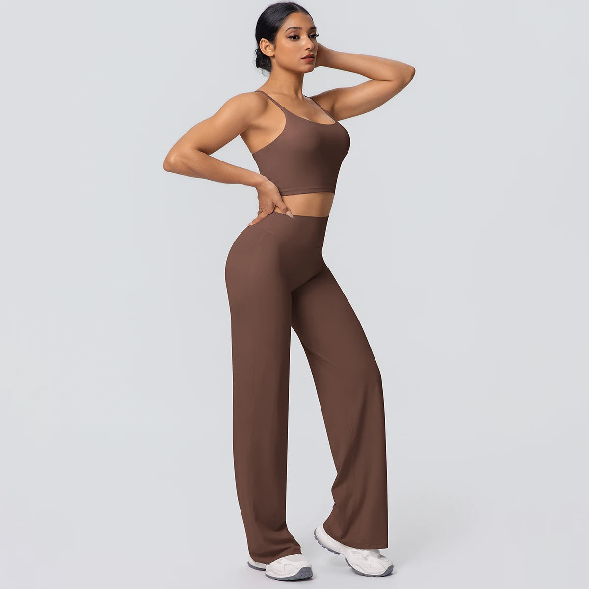 Ensemble Sport Femme Bleu Clair Dos Nu Bretelles Pantalon Taille Haute