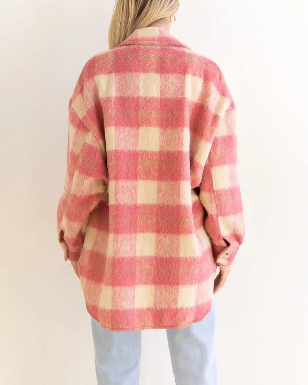 Manteau Plaid Mohair Laine Épais Femme Automne Hiver