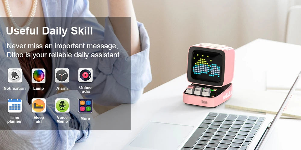 Divoom Ditoo Pro Haut Parleur Portable Pixel Art LED Rose