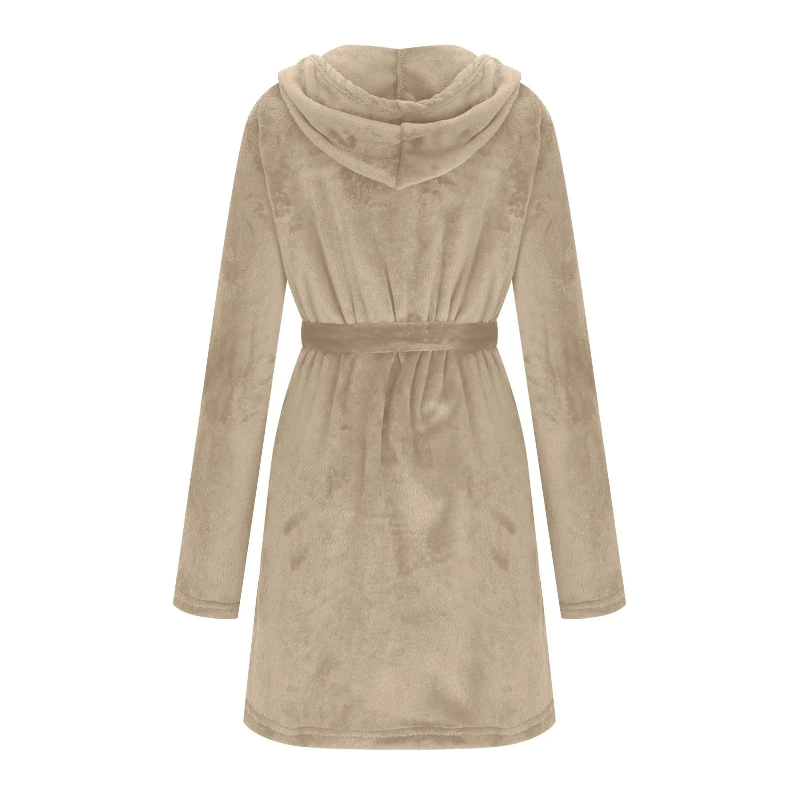 Peignoir à Capuche en Coton et Velours Côtelé Bordeaux