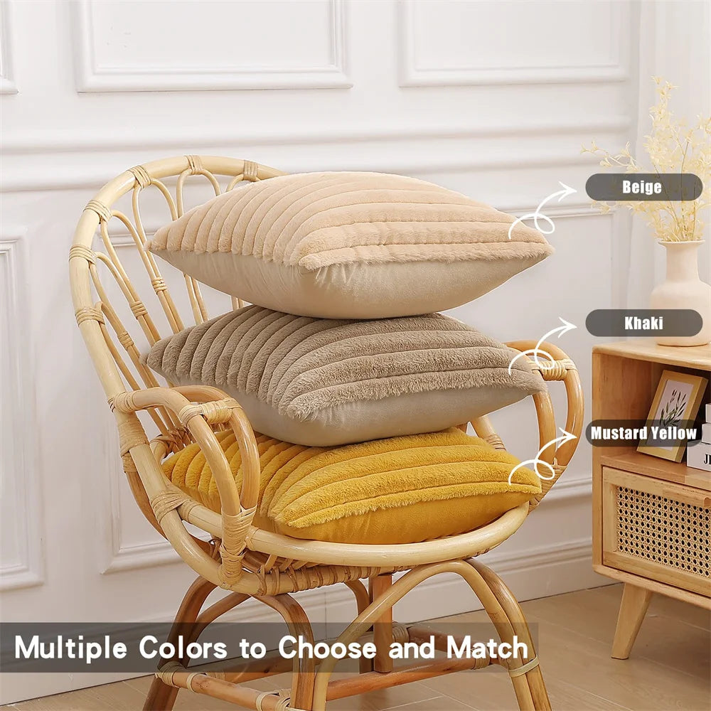 Olanly Taie Oreiller Fausse Fourrure Nordique Jaune Doré