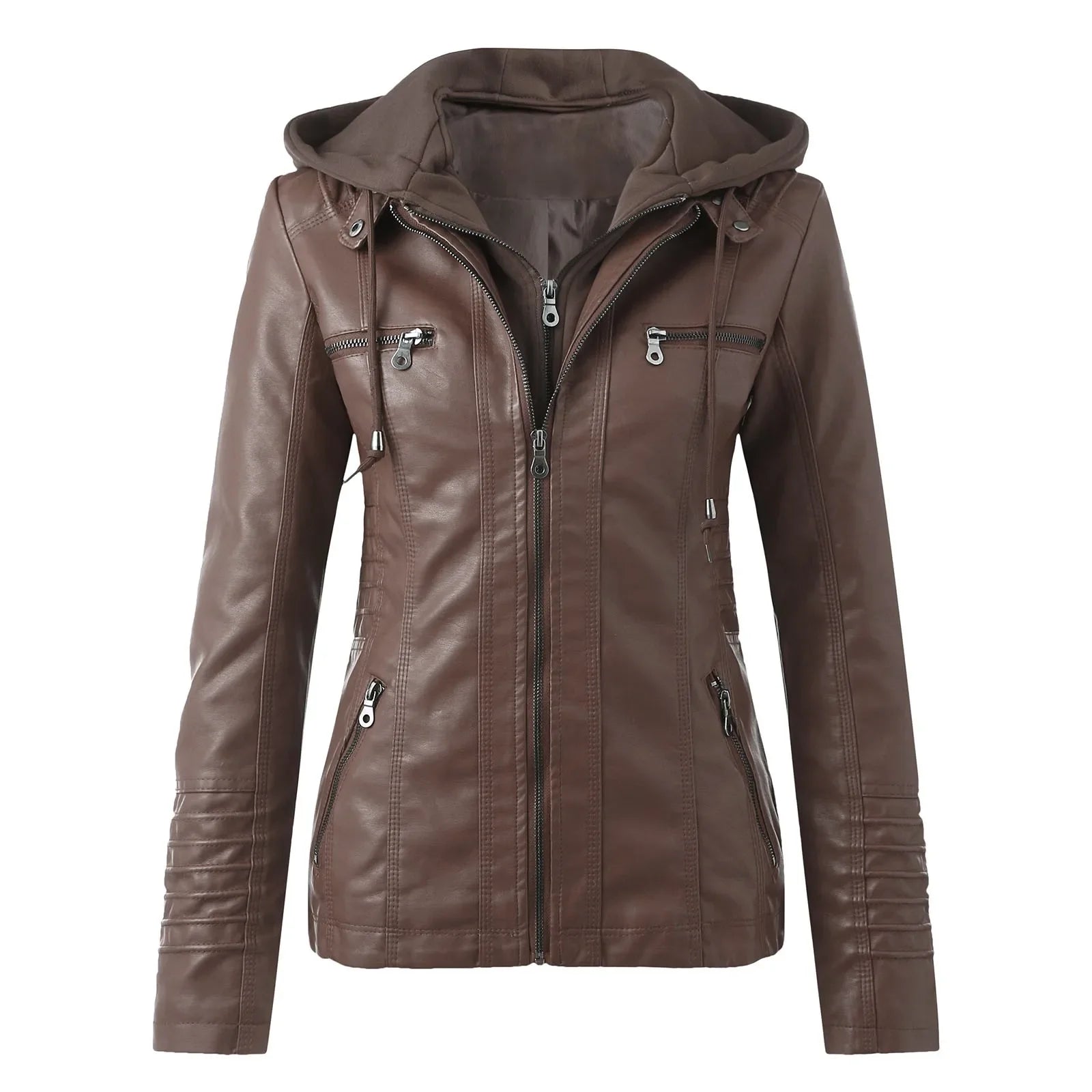 SITMCF Veste Moto Femme PU Cuir À Capuche Fermeture Éclair