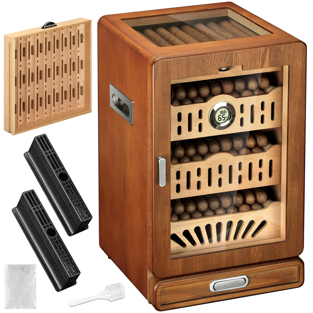 Cave à Cigares en Bois de Cèdre Espagnol Haut de Gamme Capacité 150 Cigares avec Deux Humidificateurs Bureau Élégant by LSDLBoutique