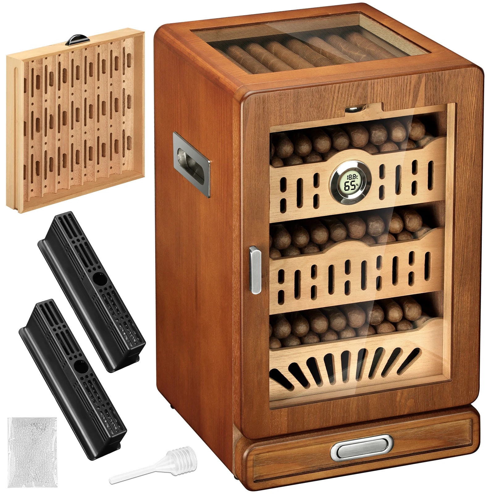 Cave à Cigares en Bois de Cèdre Espagnol Haut de Gamme Capacité 150 Cigares avec Deux Humidificateurs Bureau Élégant by LSDLBoutique