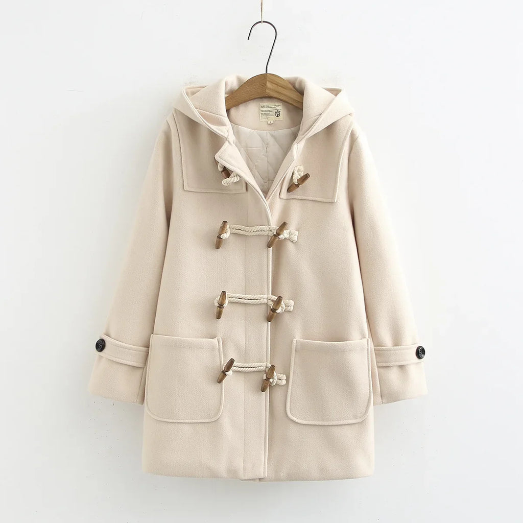 Manteau Long En Laine Avec Boutons En Bois Et Poches