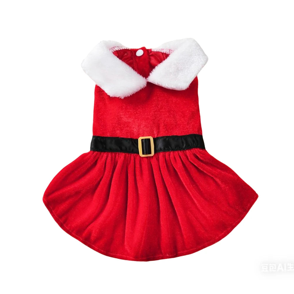 Robe Noël Rouge Avec Ceinture Noire Pour Petit Chien Et Chat