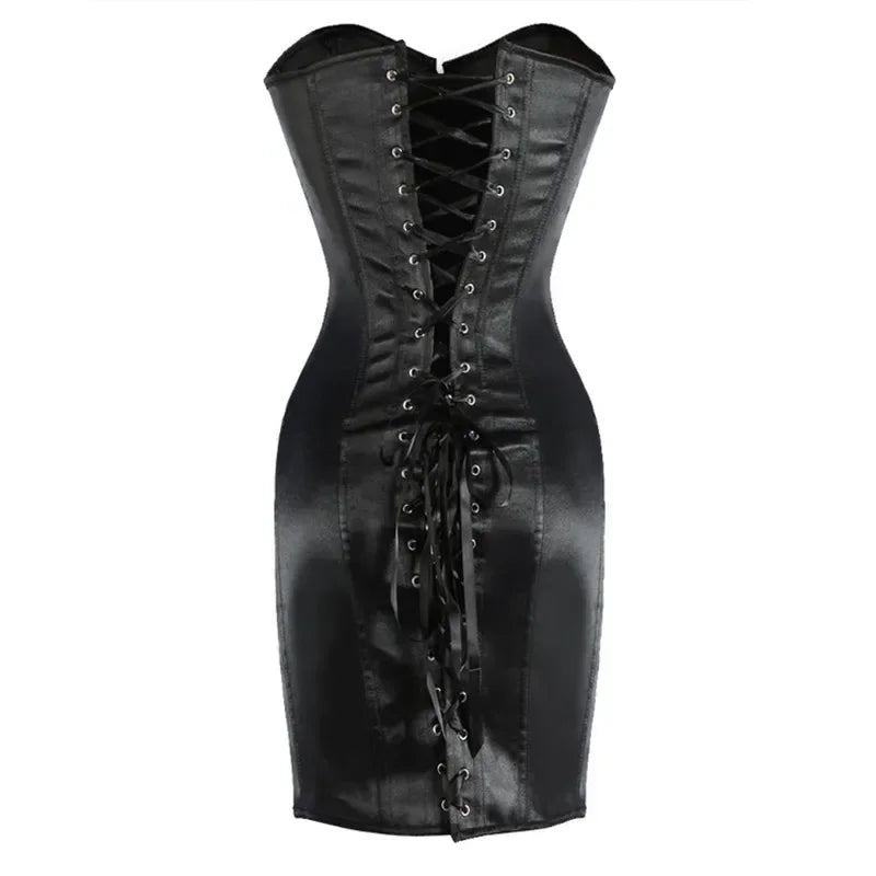 Corset overbust satiné à lacets style gothique – Grande taille