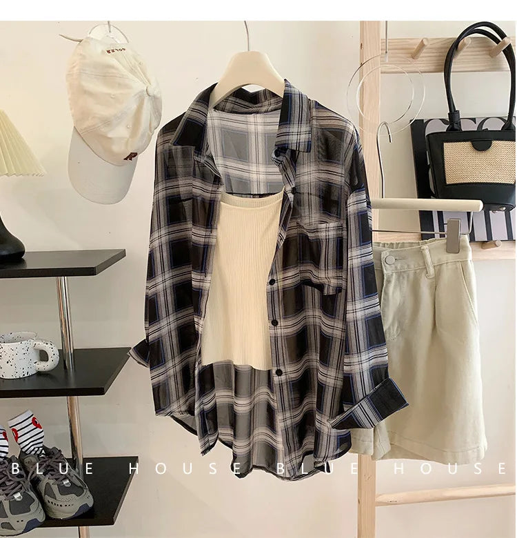 Chemise Protection Solaire À Carreaux Rouge Noir Manches Longues