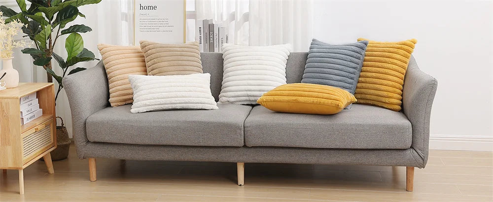 Olanly Taie Oreiller Fausse Fourrure Nordique Jaune Doré