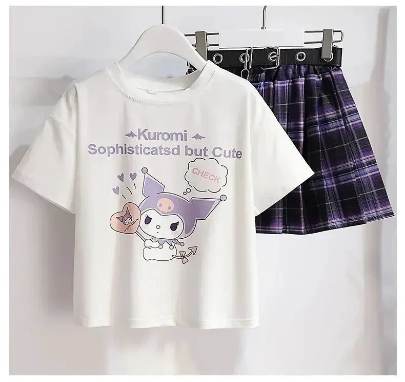 Ensemble cosplay Kuromi enfant – T-shirt et jupe violette