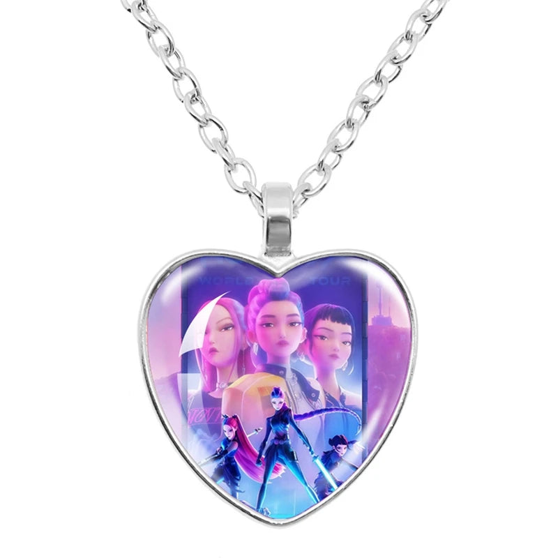 Collier Métal Argenté Cœur Démon H Anime Kpop Idoles
