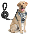 Harnais gilet anti-fuite pour chien camouflage gris réfléchissant avec laisse noire, LSDLBoutique