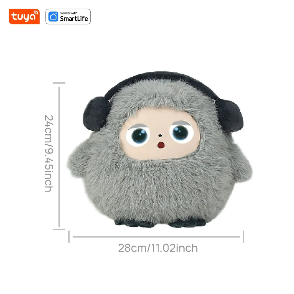 BOBO Gris Robot Peluche AI Yeux LED Commande Vocale USB