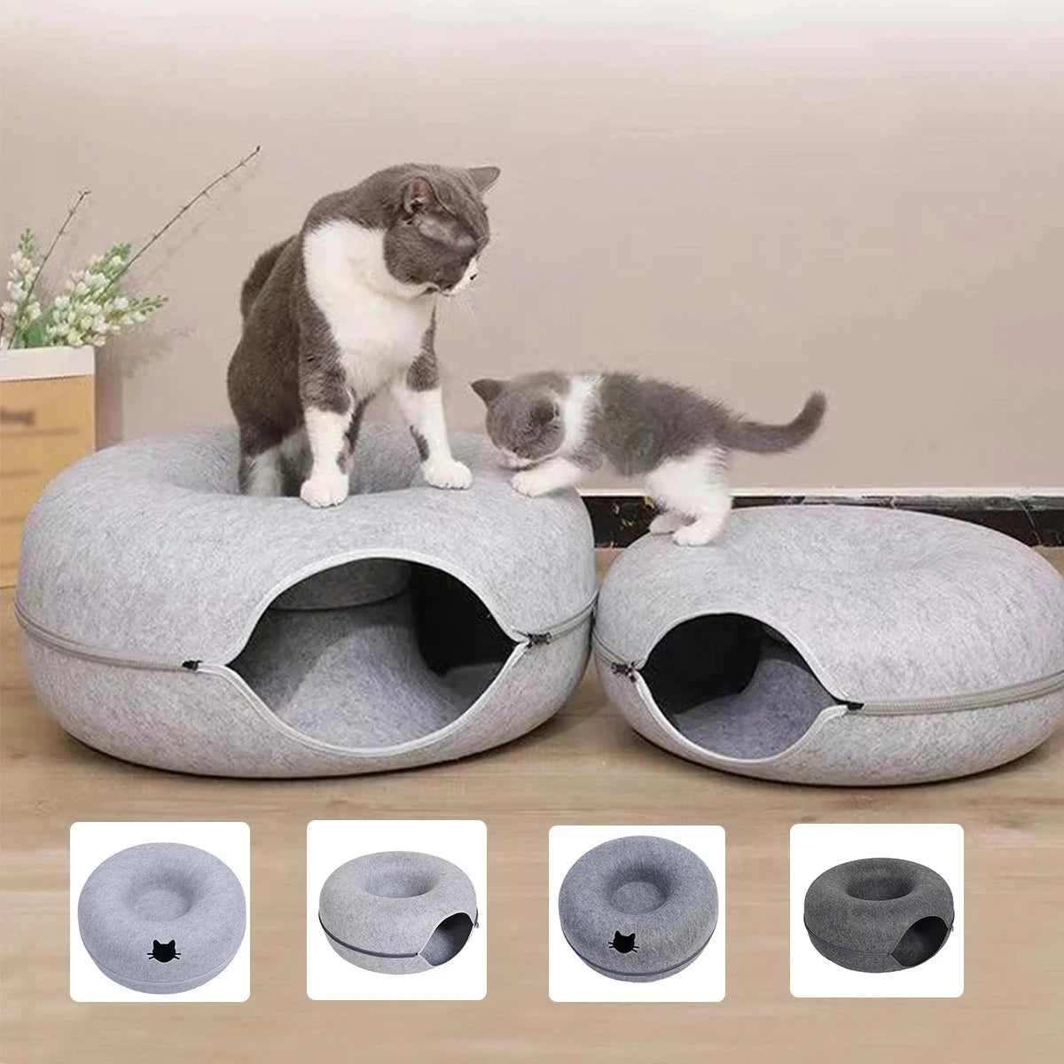 B Tunnel Chat Beignet Interactif Tissu Oxford Gris Clair Luxe
