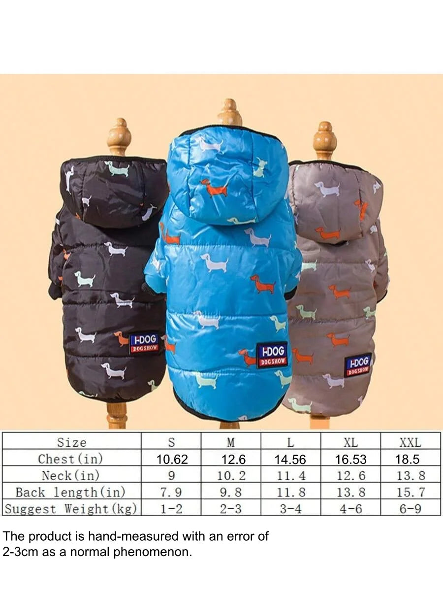 Dog Doudoune Pour Chiens En Coton Imprimée Avec Anneau Laisse Capuche