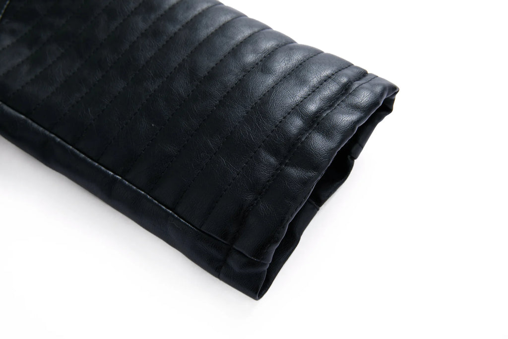 Qj Cinga Veste Motard En Cuir Jaune Zip Oblique Femme