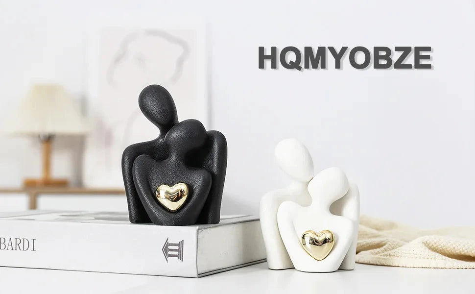 Figurine Cœur Plaqué Or en Céramique Noir et Blanc