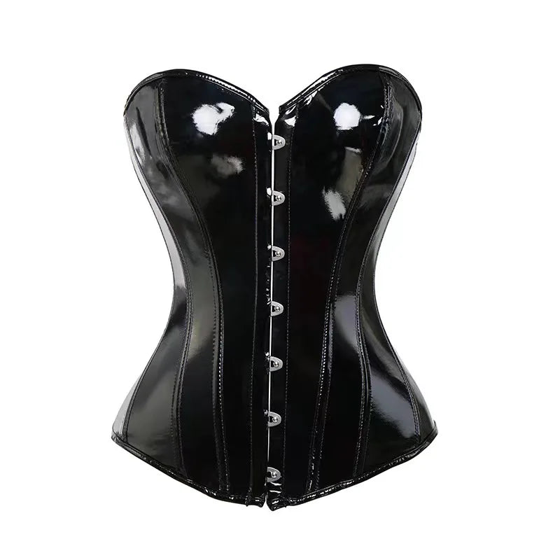 Corselet vinyle noir overbust – Zip devant, laçage dos