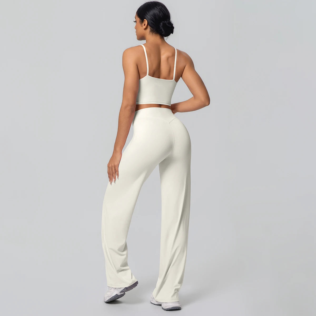 Ensemble Sport Femme Bleu Clair Dos Nu Bretelles Pantalon Taille Haute