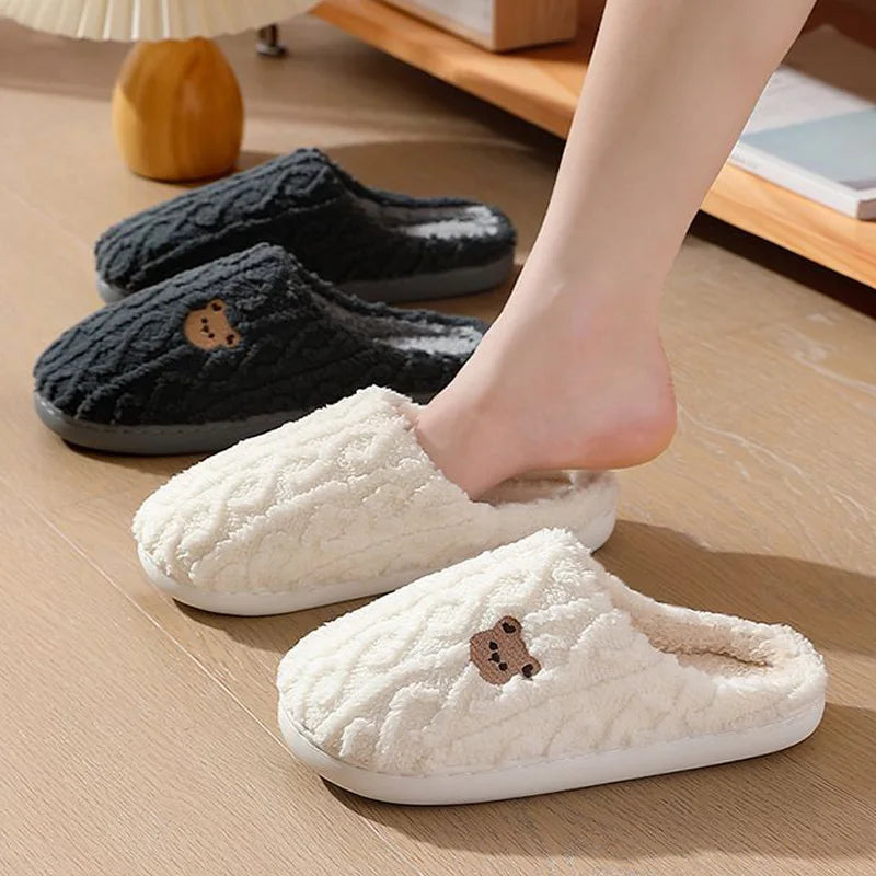 Pantoufles Peluche Ours Dessin Animé Semelle Épaisse Rose