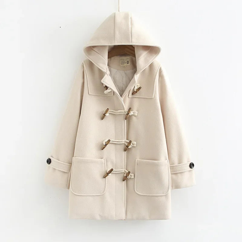 Manteau Long En Laine Avec Boutons En Bois Et Poches