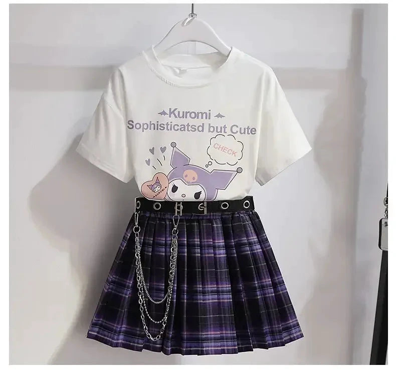 Ensemble cosplay Kuromi enfant – T-shirt et jupe violette