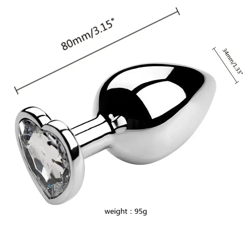 Plug anal en métal argenté avec cristal, set de 3 tailles