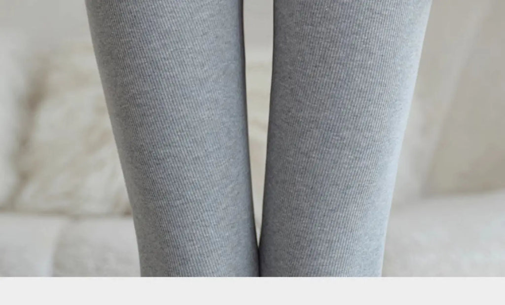 Leggings Femme Coton Spandex Polaire Gris Taille Haute