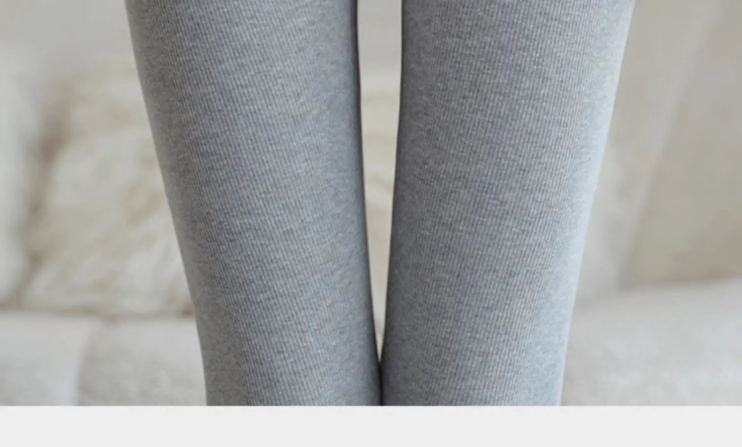 Leggings Femme Coton Spandex Polaire Gris Taille Haute