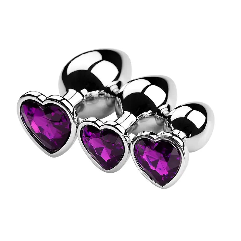 Plug anal en métal avec cristal cœur violet – ensemble de 3 tailles, LSDLBoutique