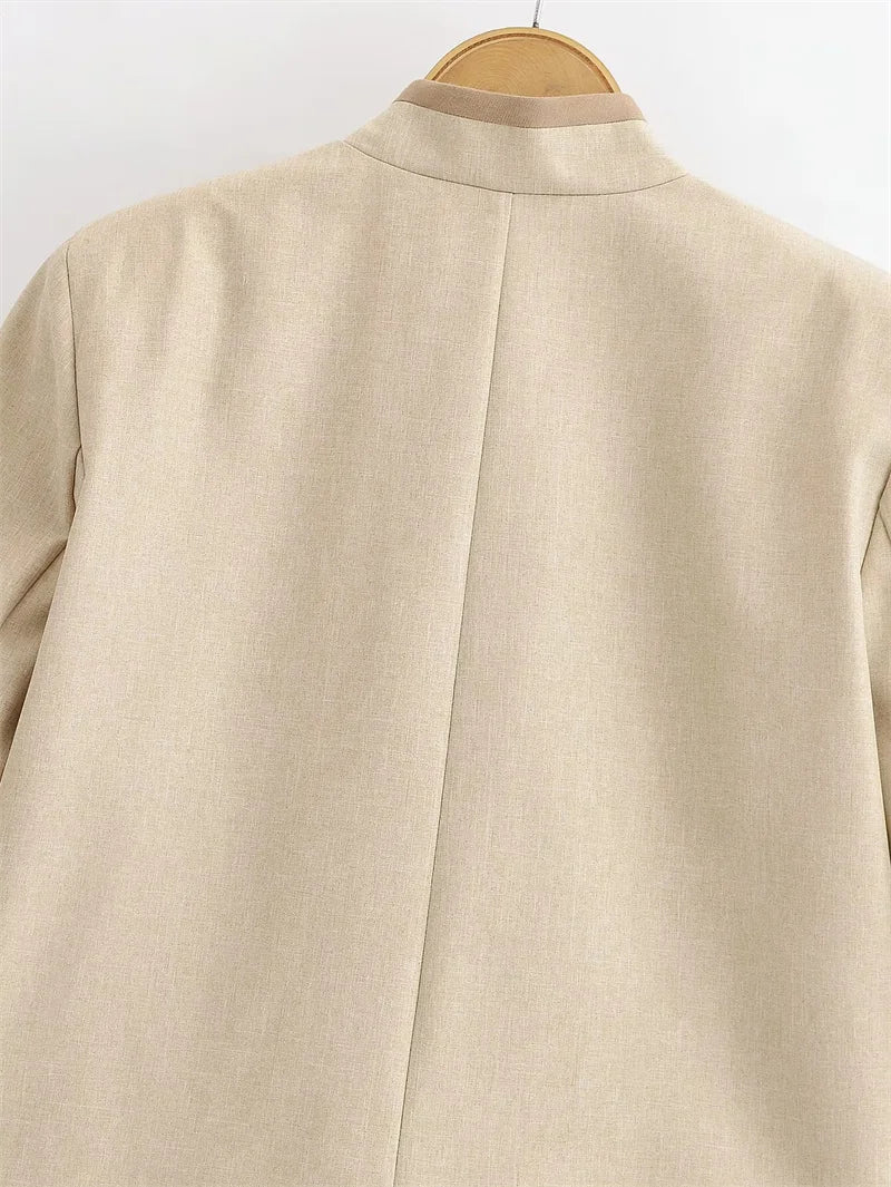 Guobioziy Veste Khaki Col Montant Napoléon Boutons