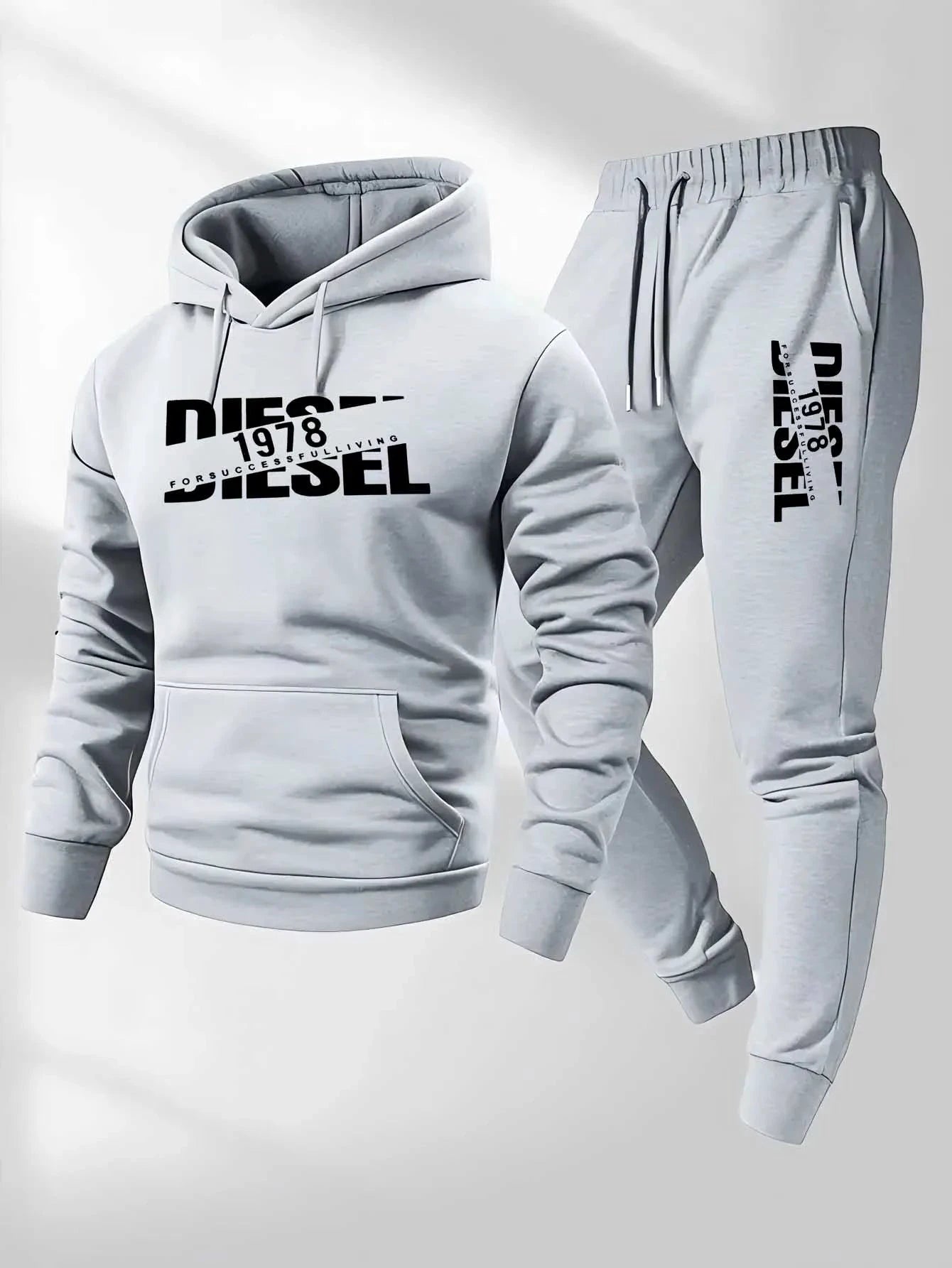 Diesel Ensemble Sweat À Capuche Et Pantalon Gris Clair Deux Pièces