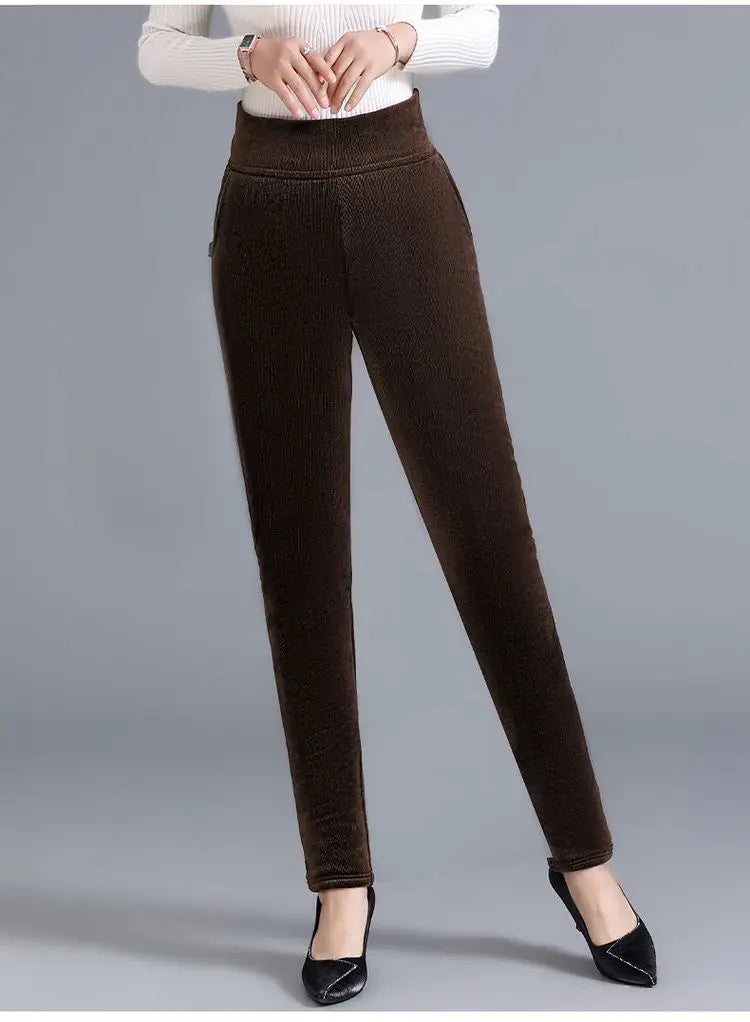 Fjadt Leggings Velours Doré Taille Haute Élastiques