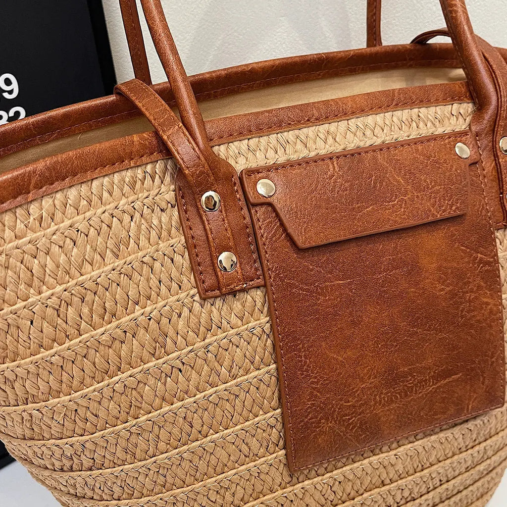 Sac cabas de plage en paille tressée