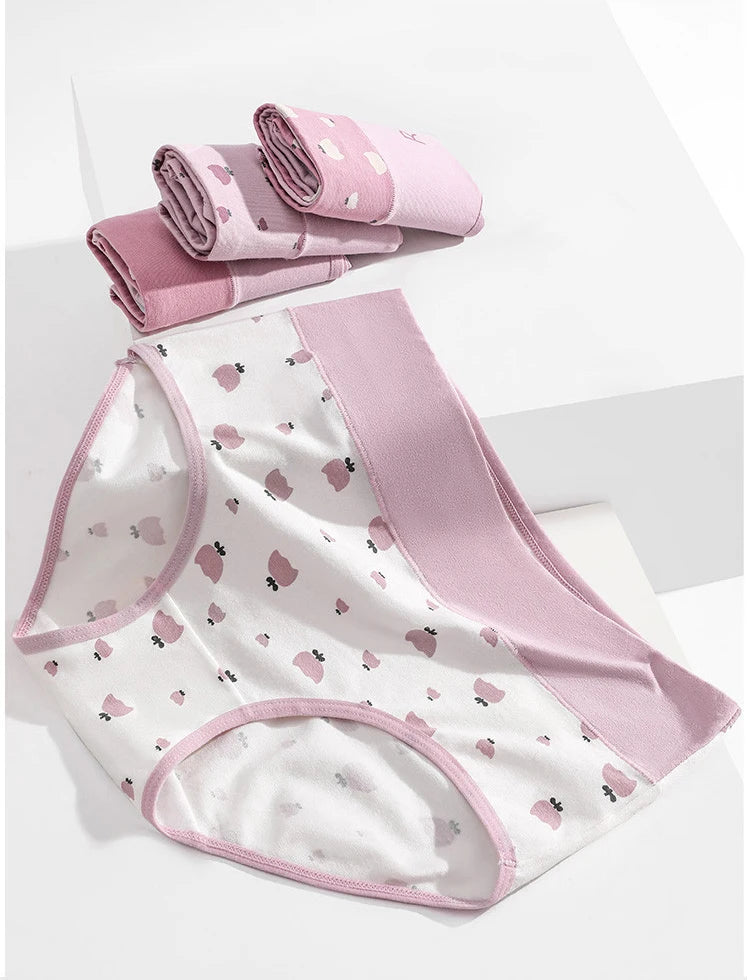 ZJX Ensemble 8 Culottes Femme Coton Respirant Taille Haute Rose Imprimé Coeurs