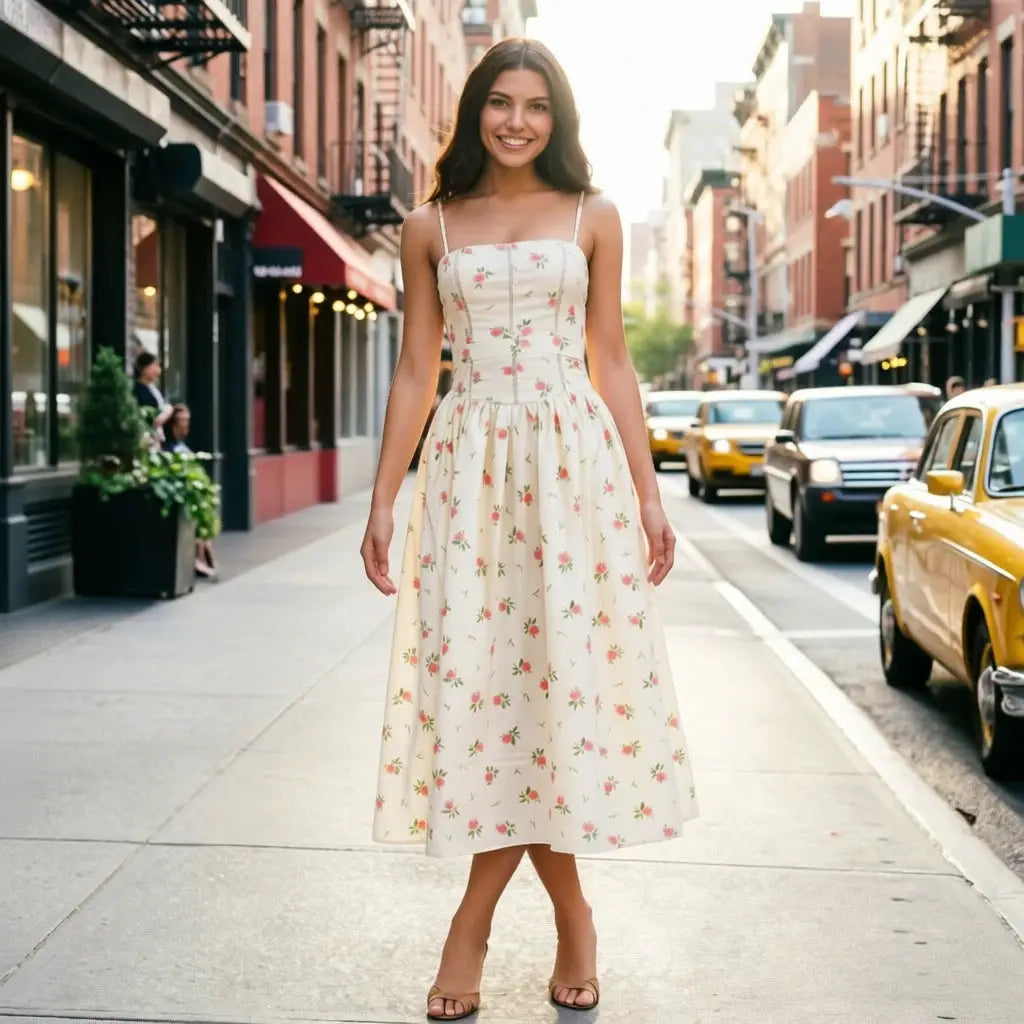 Mingmingxi Summer Elegant Floral Print Dress 2025 New Arrivals Spaghetti Strap Flared Maxi Vacation Party Dresses for Women