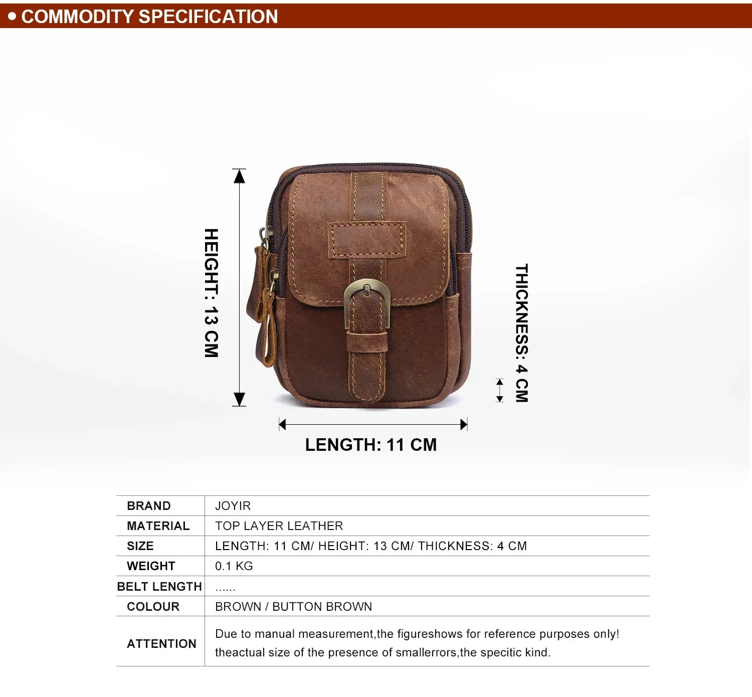 Sac de Taille en Cuir Brun avec Deux Compartiments et Fermeture Éclair