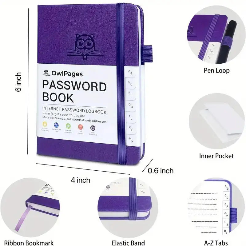 Carnet mot de passe couverture rigide avec onglets alphabétiques