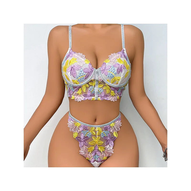 Les Secrets de Léa Ensemble Soutien-Gorge Transparent Maille Fleurie Dos Nu