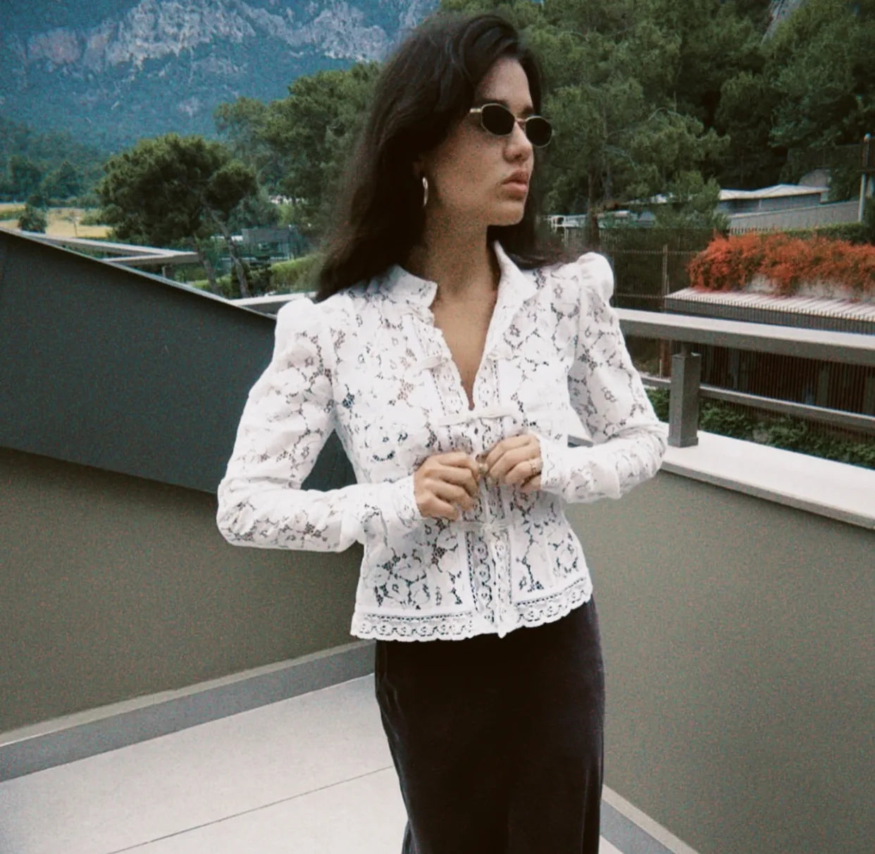 Tossy Chemise Dentelle Imprimée Transparente Écru Manches Longues