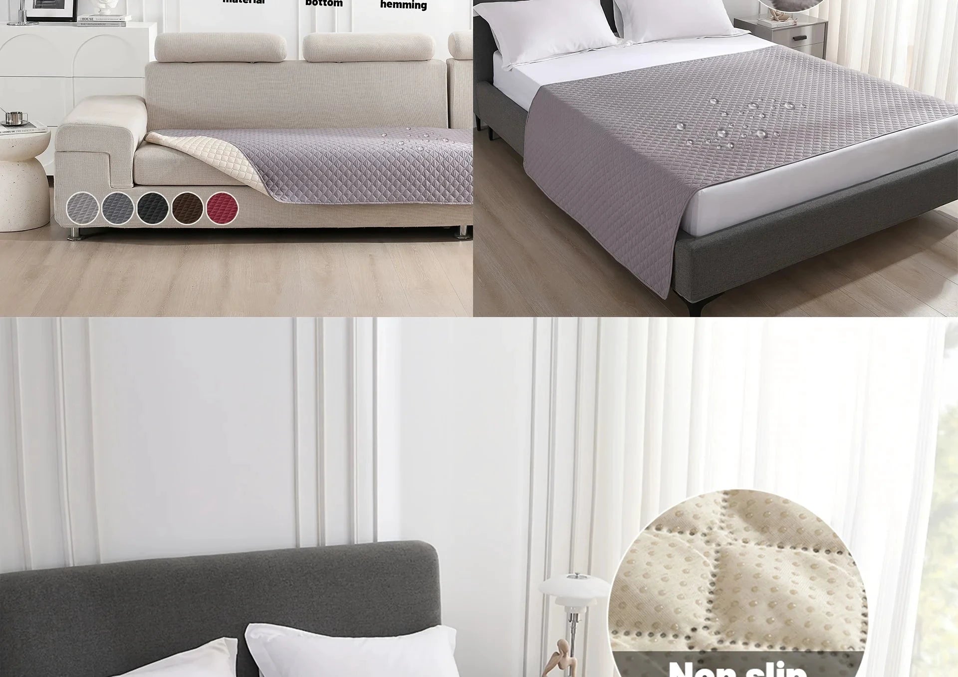 Housse De Lit Chien Anti-Fuite Antidérapante Imperméable Gris