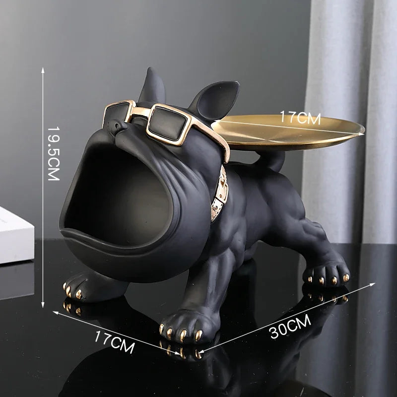 Figurine Bouledogue En Résine Avec Plateau Décor Maison