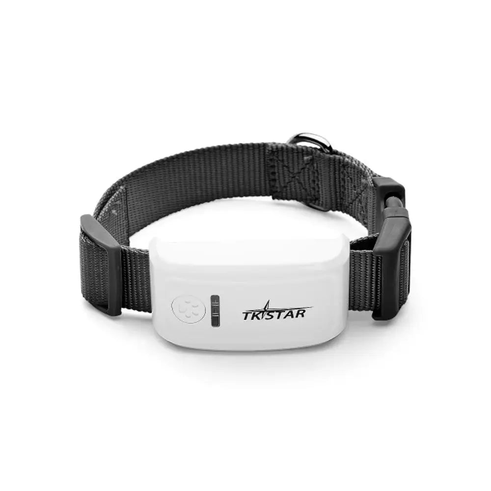 Traceur GPS pour animaux TKSTAR sur collier noir en nylon, boîtier blanc