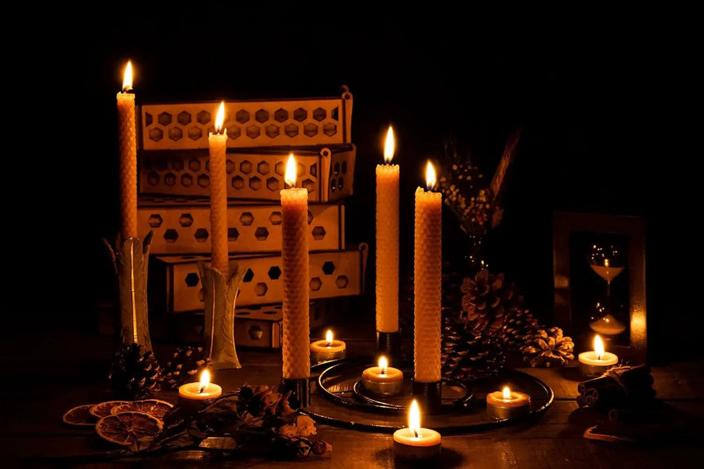 Bougies Coniques Cire d’Abeille Nid d’Abeille Beige Fait Main