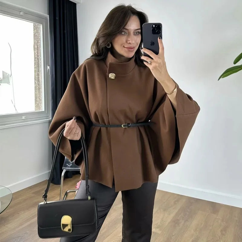 HXAO Cape Manteau Oversize Noire à Manches Larges Évasées