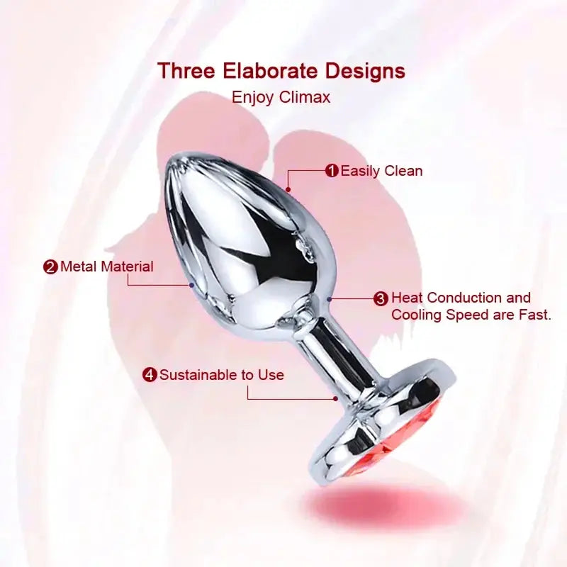 Plug anal en métal avec cristal – set de 3 tailles, argenté et brillant, LSDLBoutique