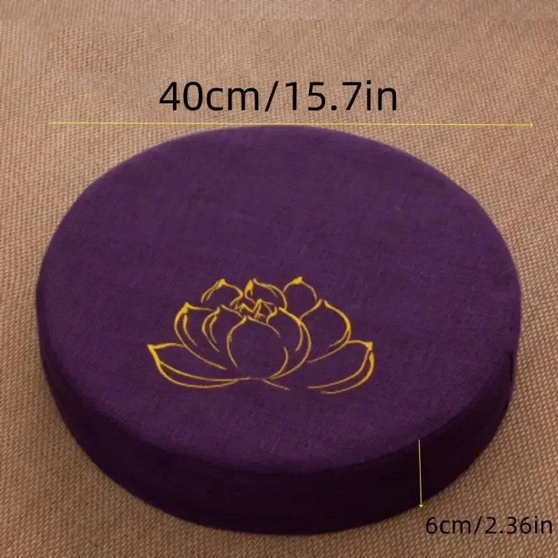 Coussin Méditation Lin Yoga 40x6 cm Motif Lotus Doré Violet
