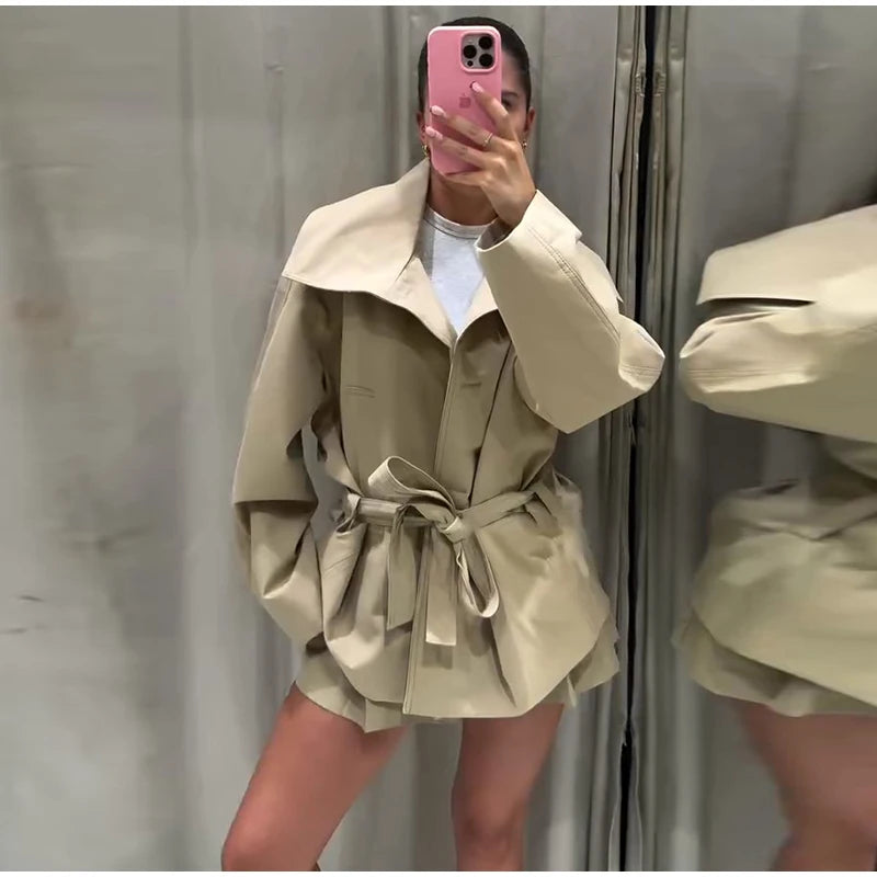 Nonen Veste Pilote Femme Polyester Marron Fermeture Éclair Revers Ample