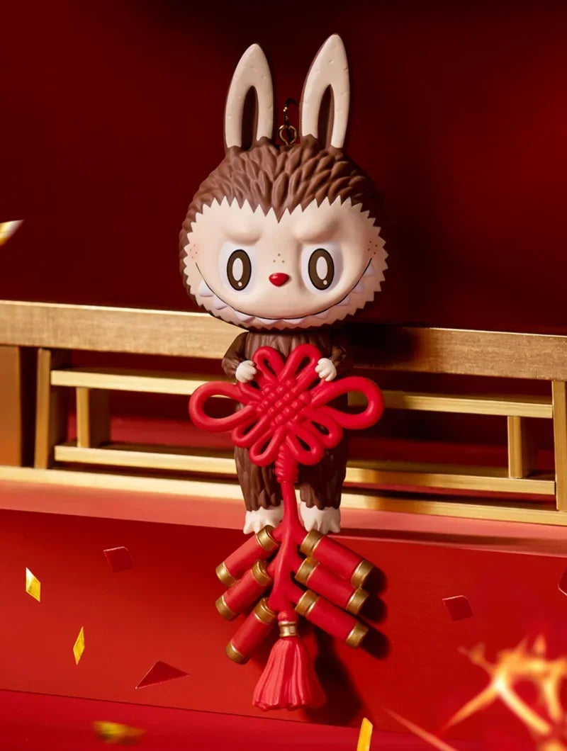 Pop Mart Figurine Kawaii PVC Marron Noeud Chinois Rouge