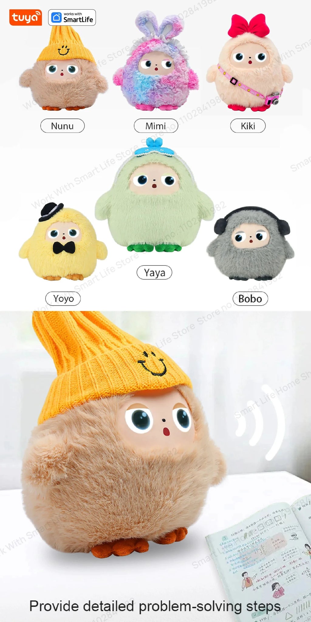 BOBO Gris Robot Peluche AI Yeux LED Commande Vocale USB